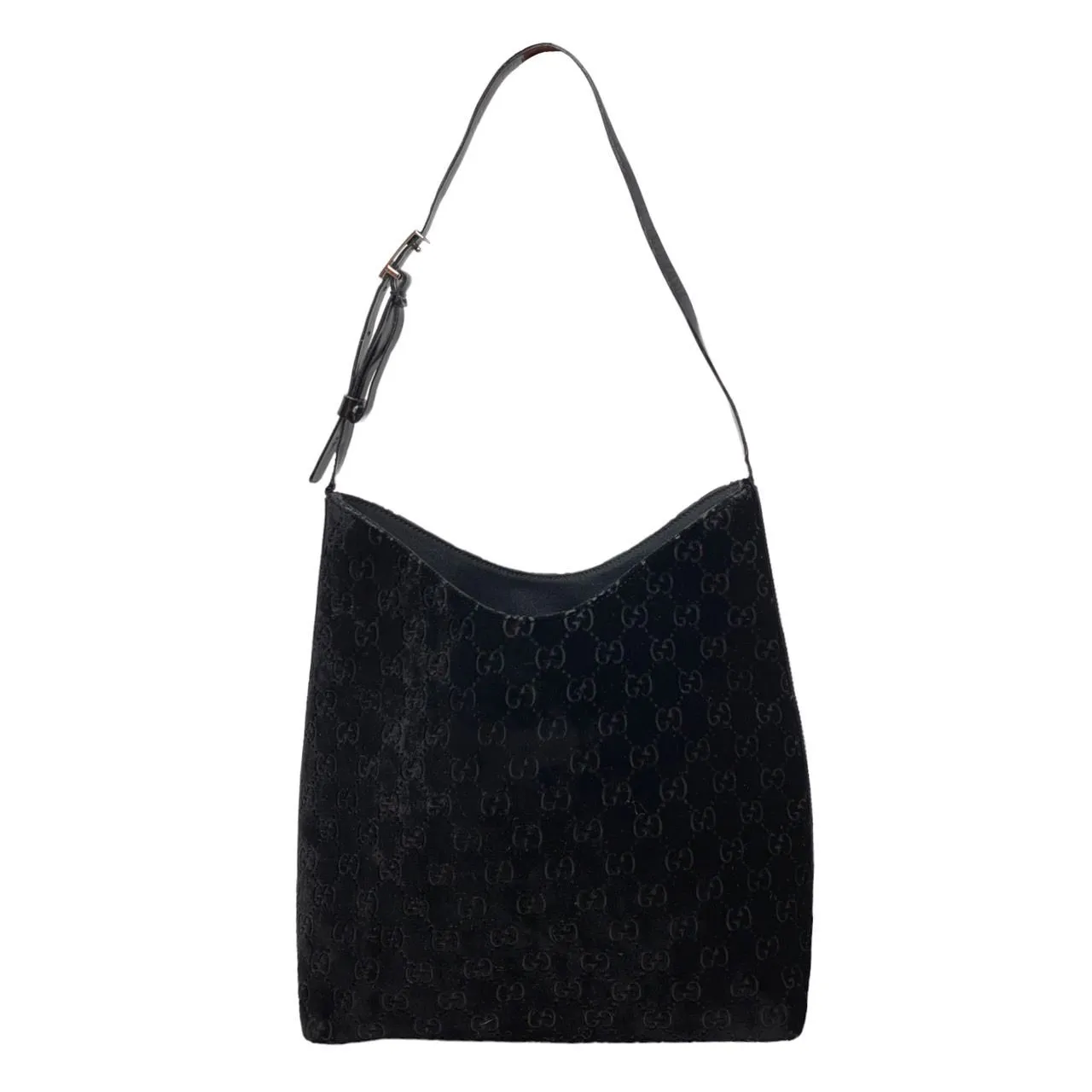 Gucci Black Velvet Logo Shoulder Bag
