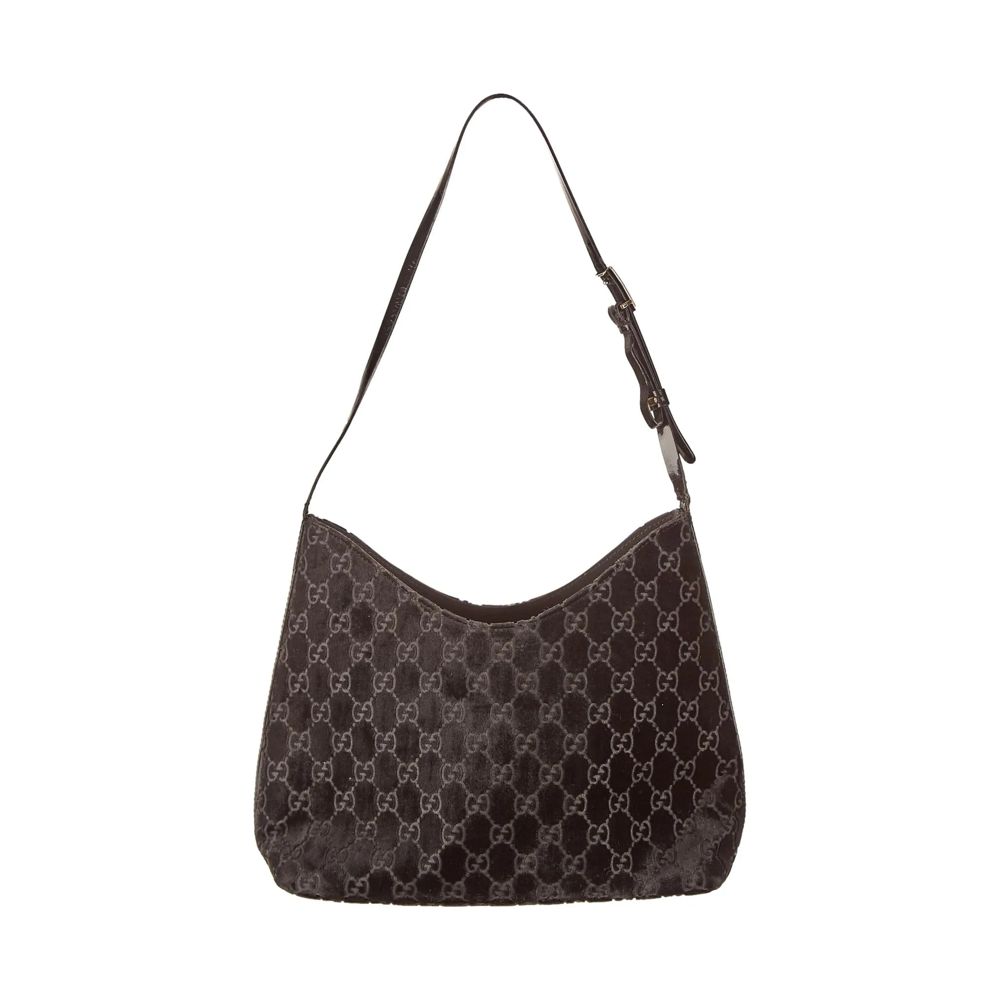 Gucci Black Velvet Logo Shoulder Bag