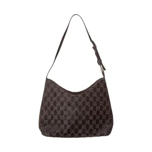 Gucci Black Velvet Logo Shoulder Bag