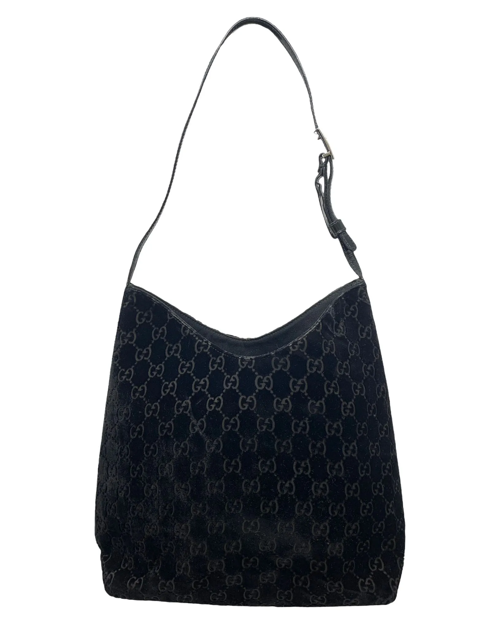 Gucci Black Velvet Logo Shoulder Bag