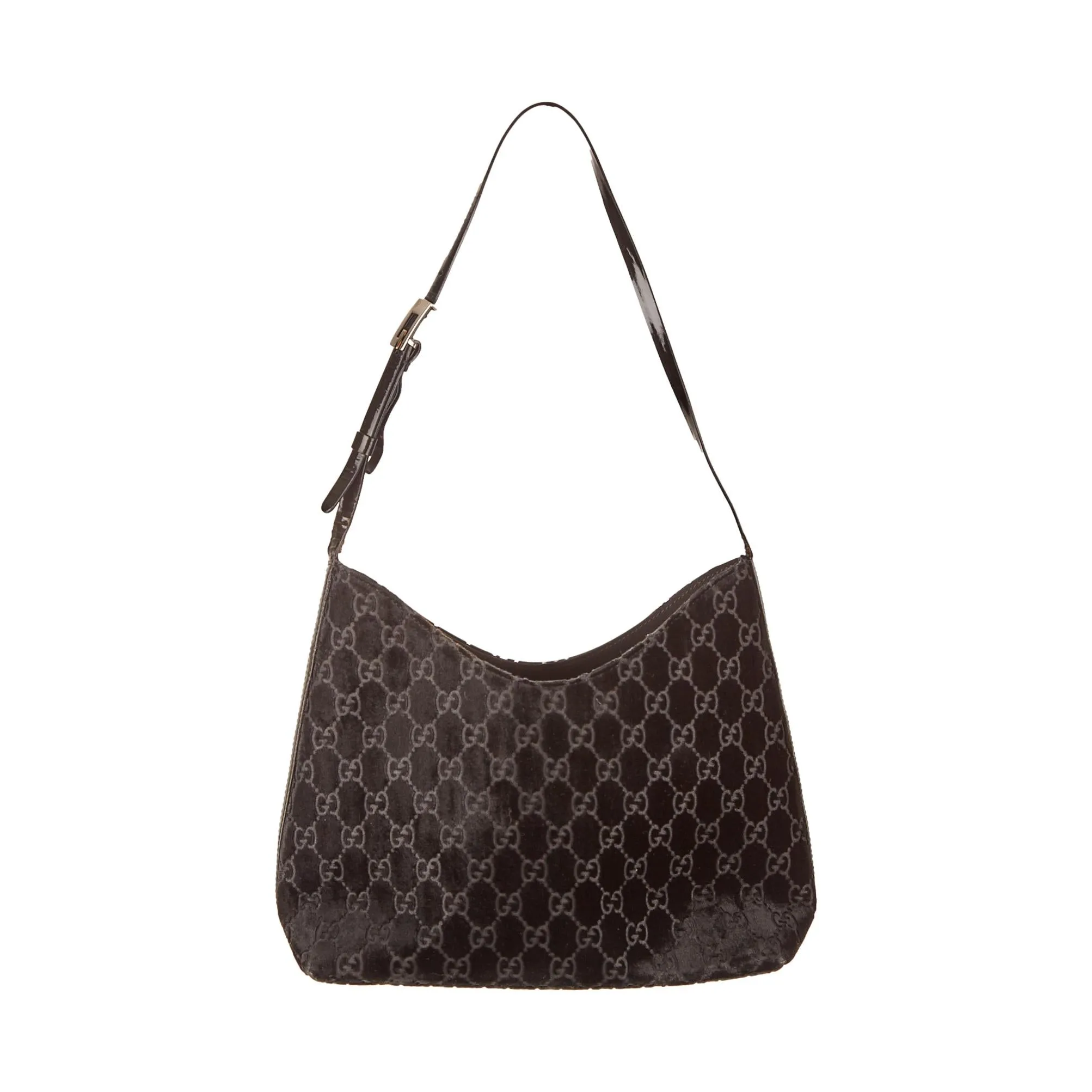 Gucci Black Velvet Logo Shoulder Bag