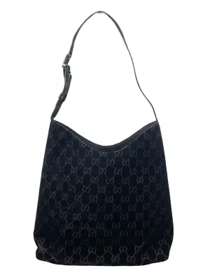 Gucci Black Velvet Logo Shoulder Bag