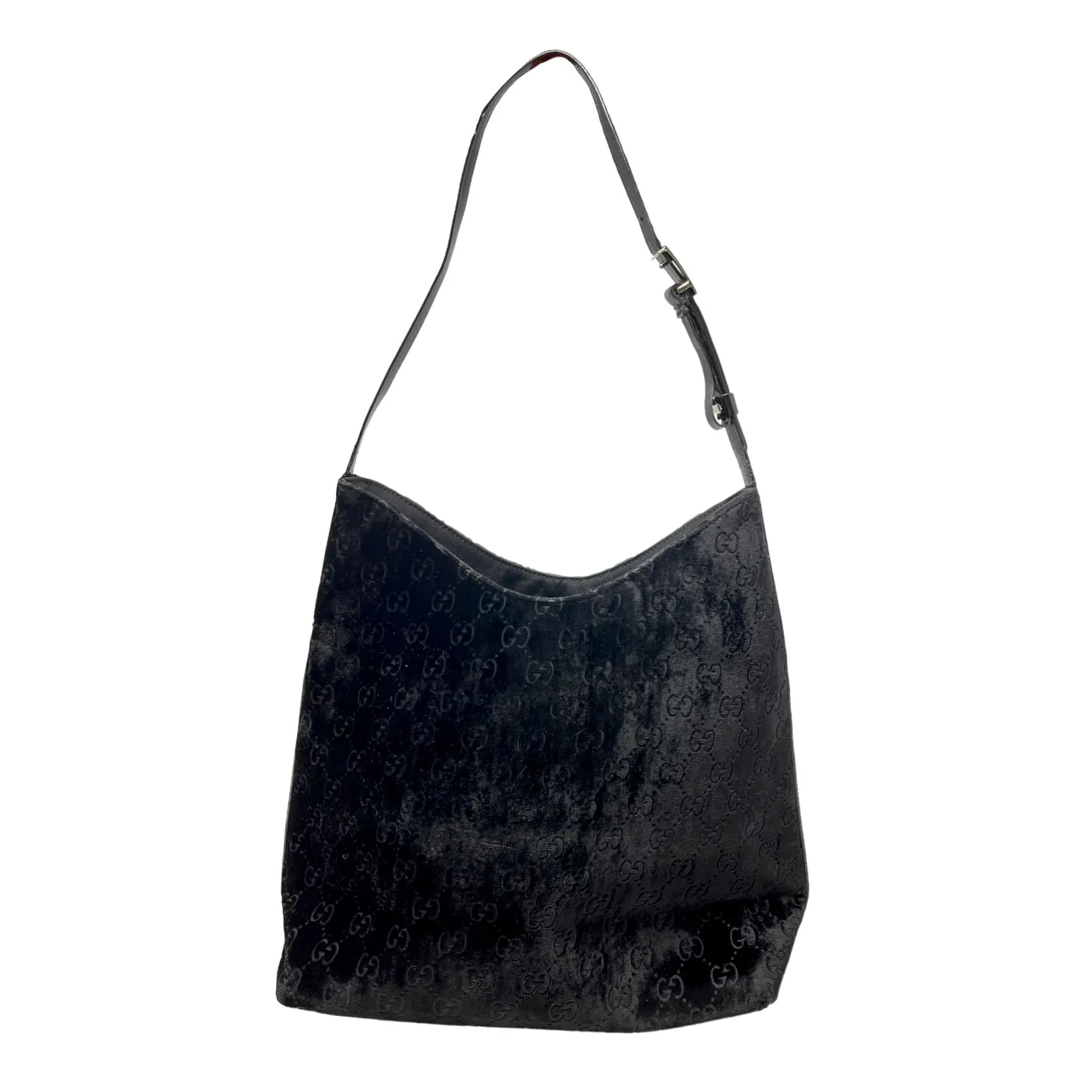Gucci Black Velvet Logo Shoulder Bag