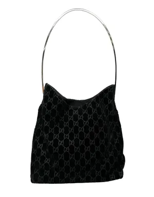 Gucci Black Velvet Logo Top Handle Bag