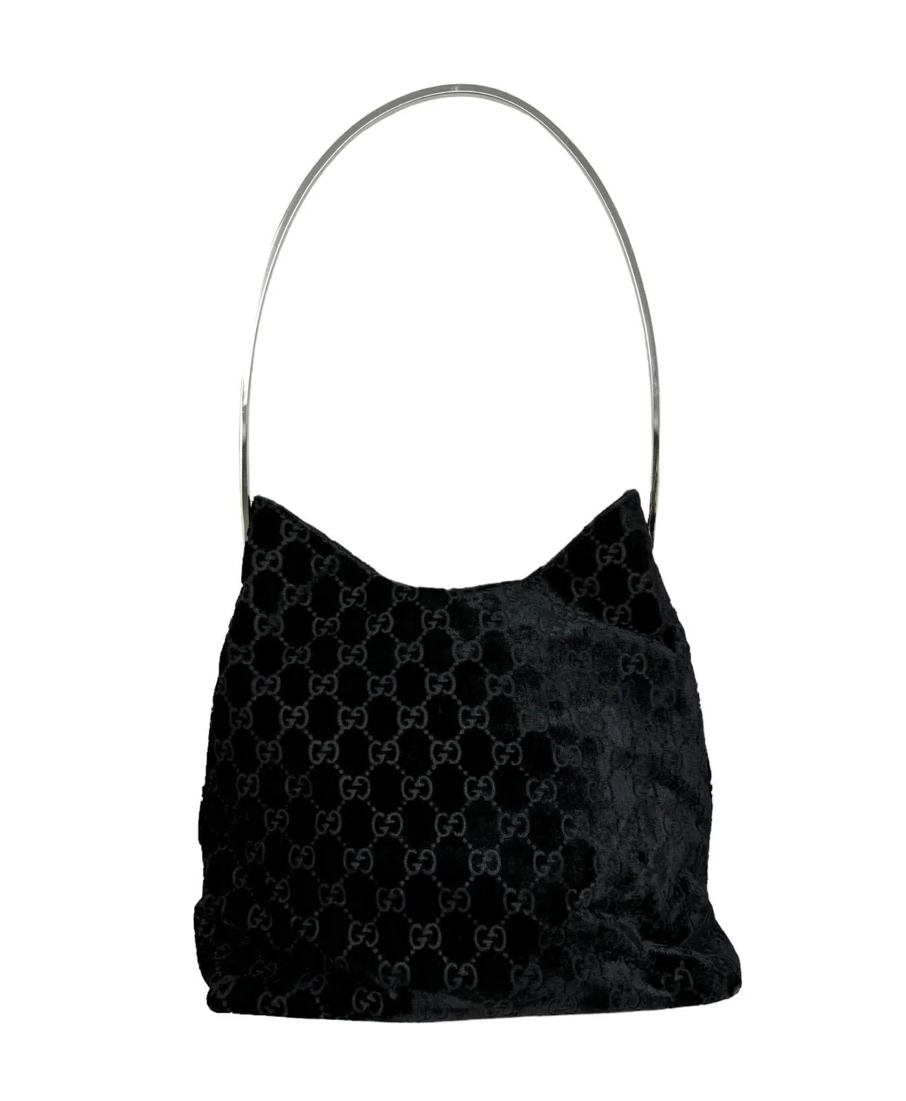 Gucci Black Velvet Logo Top Handle Bag