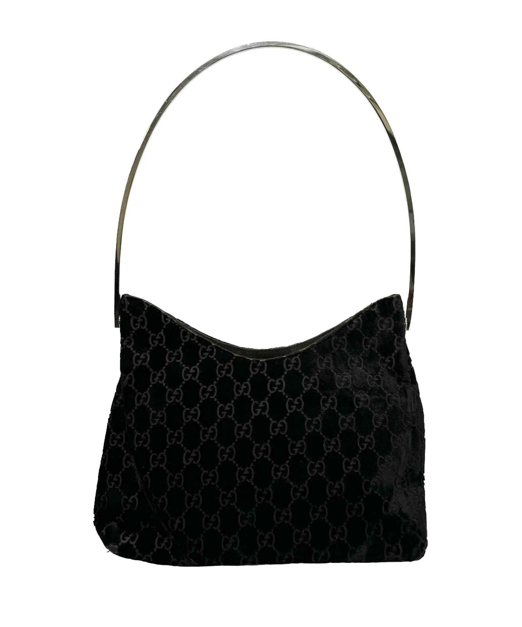 Gucci Black Velvet Logo Top Handle Bag