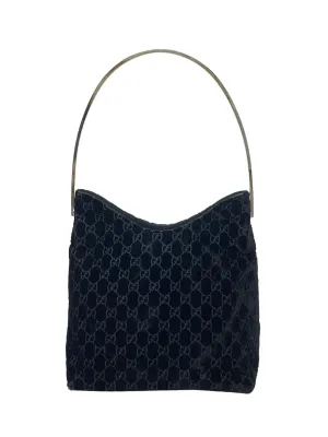 Gucci Black Velvet Logo Top Handle Bag