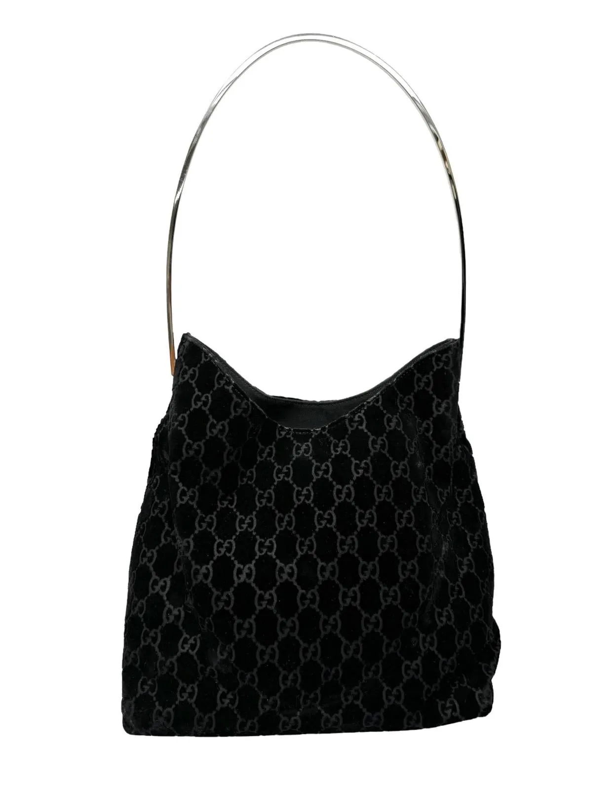 Gucci Black Velvet Logo Top Handle Bag