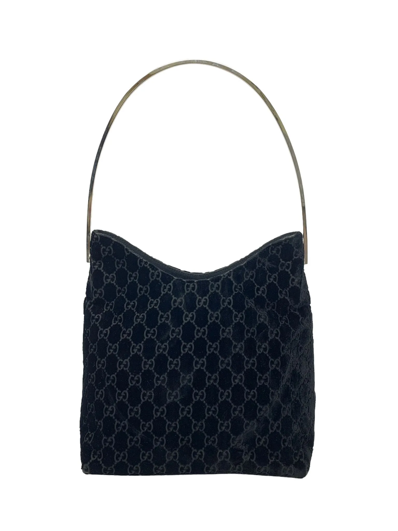 Gucci Black Velvet Logo Top Handle Bag