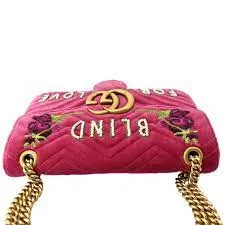Gucci Blind For Love Pink Rose Velvet Handbag Bag Marmont GG Gold Purse Italy NEW