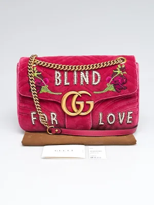 Gucci Blind For Love Pink Rose Velvet Handbag Bag Marmont GG Gold Purse Italy NEW