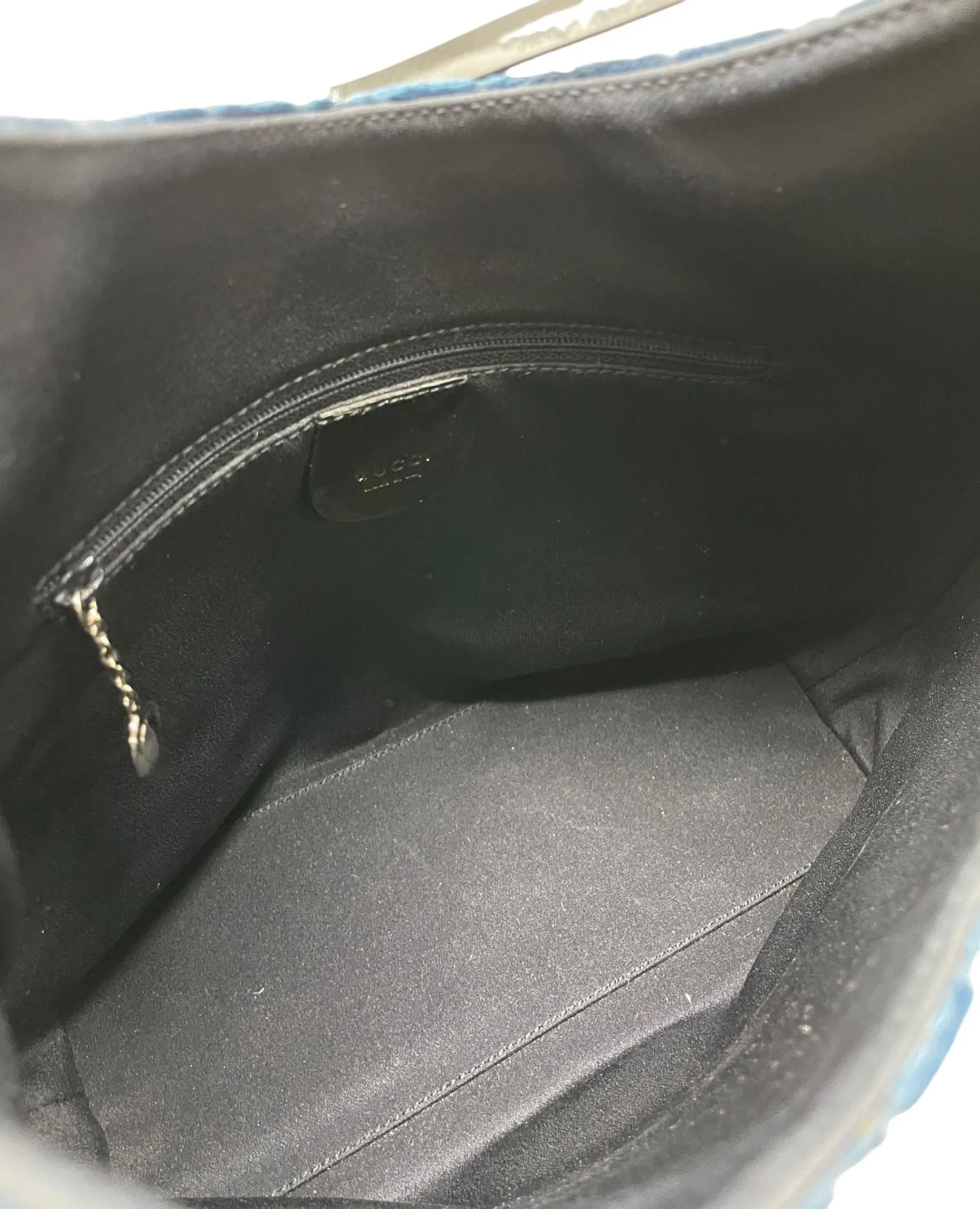 Gucci Blue Velvet Logo Shoulder Bag