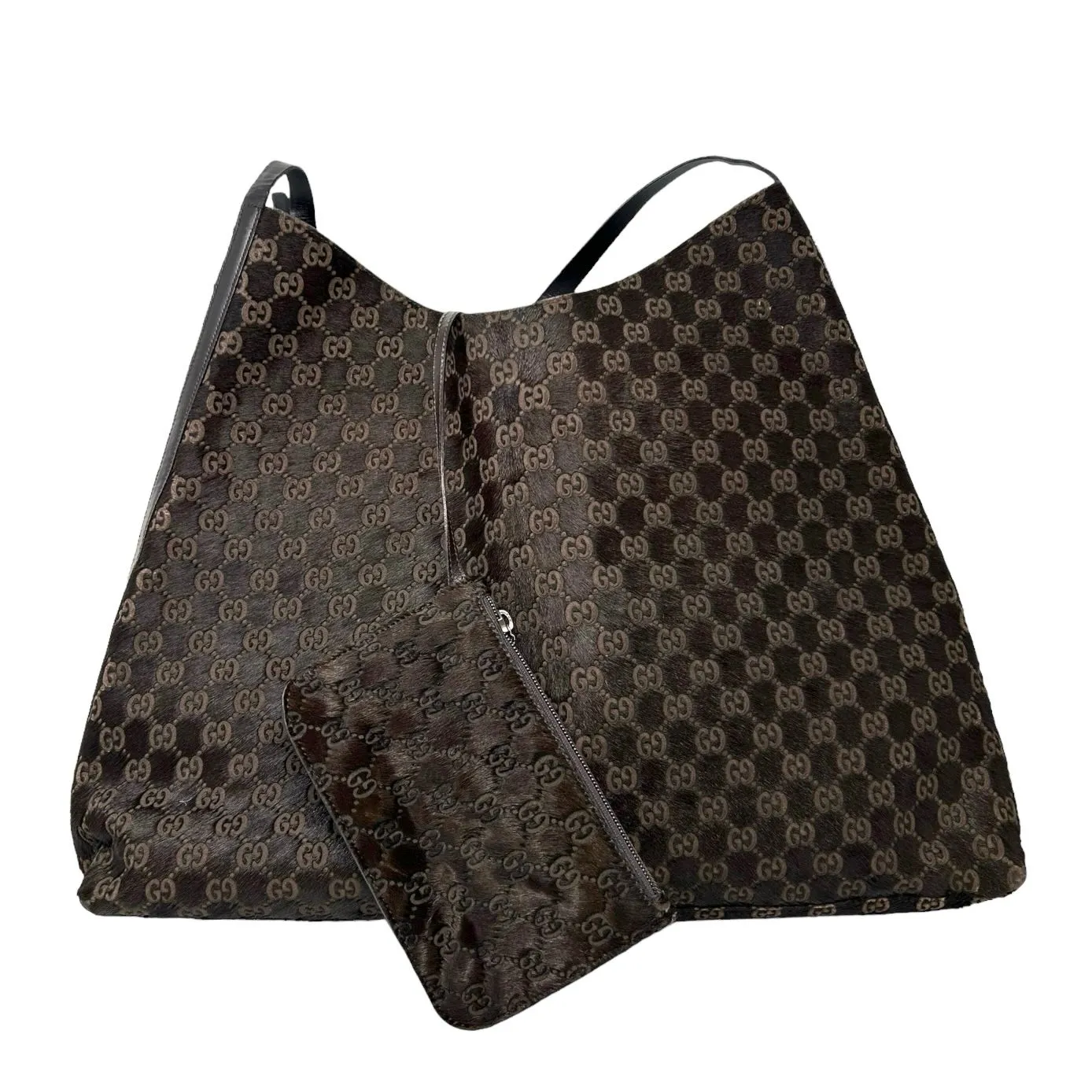 Gucci Brown Calfhair  Logo Jumbo Shoulder Bag