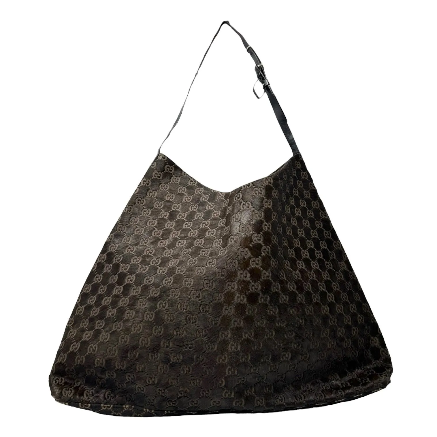 Gucci Brown Calfhair  Logo Jumbo Shoulder Bag