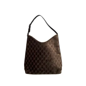 Gucci Brown Monogram Velvet Shoulder Bag