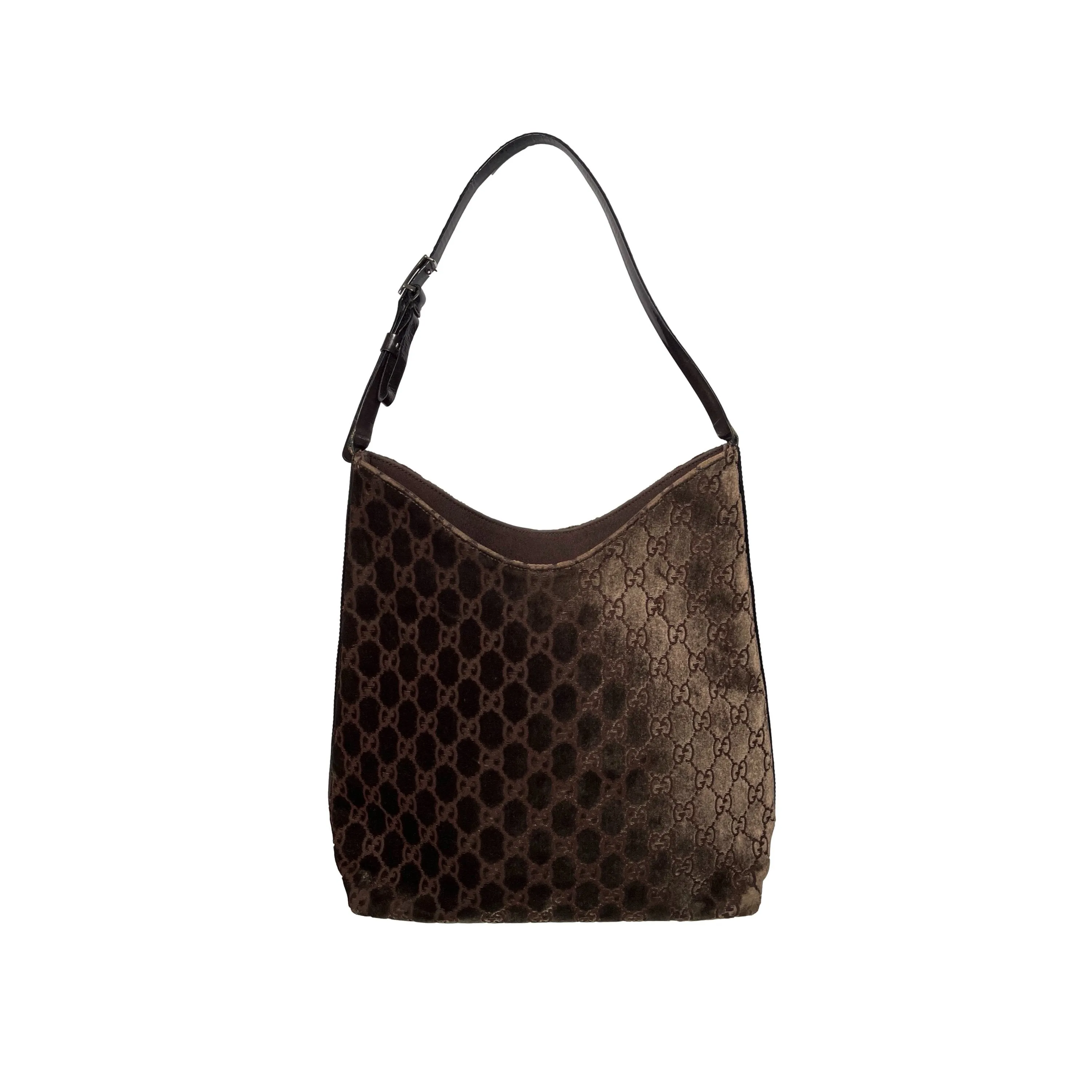 Gucci Brown Monogram Velvet Shoulder Bag