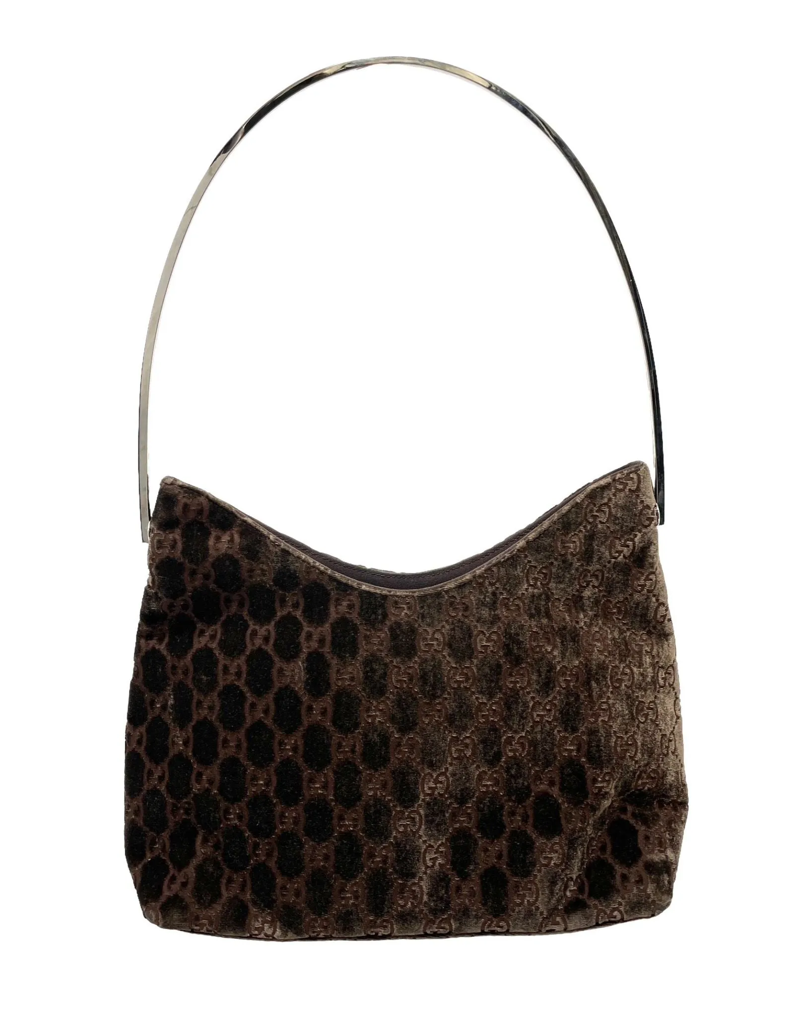 Gucci Brown Velvet Logo Shoulder Bag