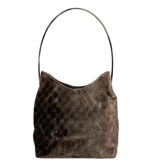 Gucci Brown Velvet Logo Shoulder Bag
