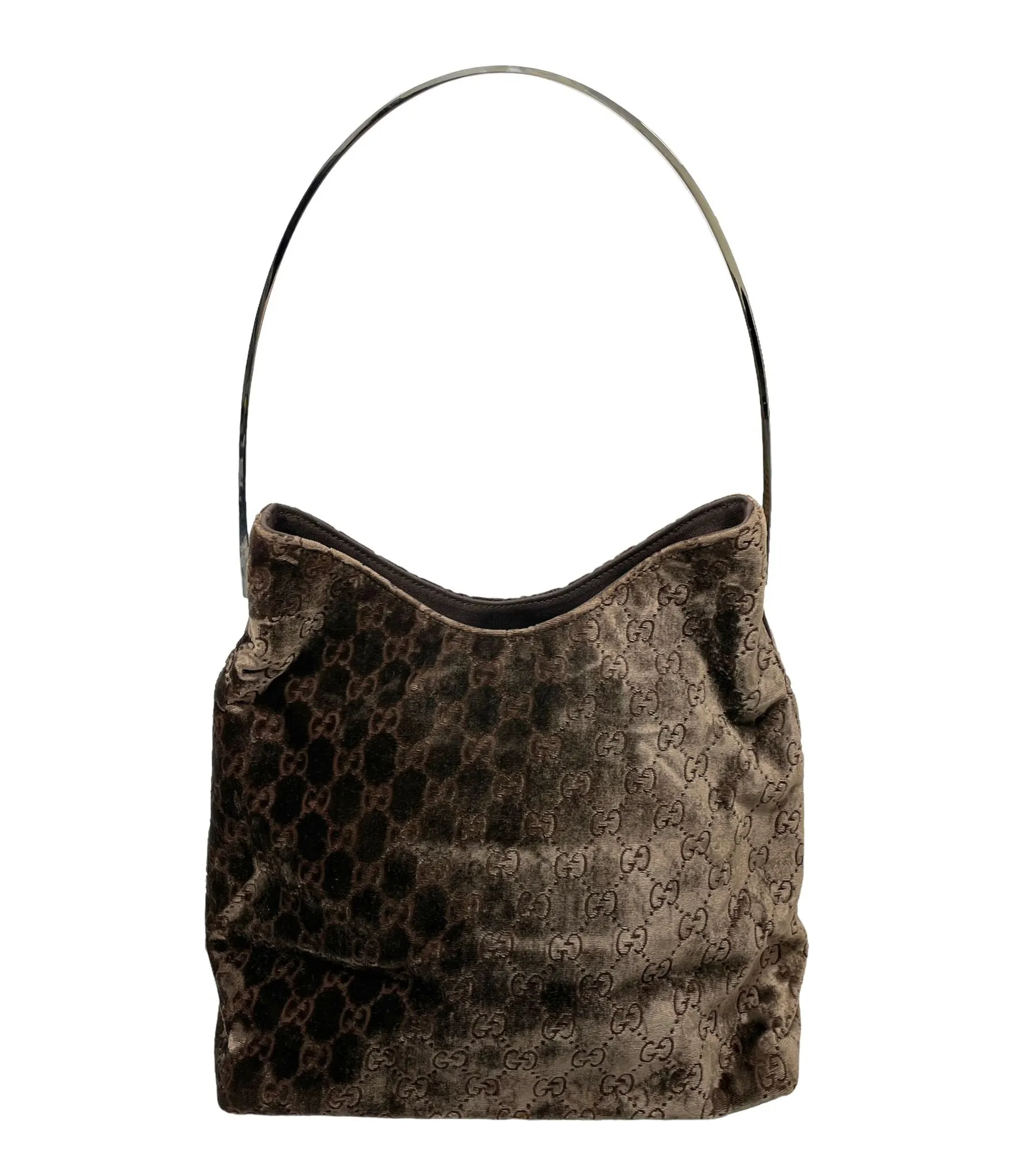 Gucci Brown Velvet Logo Shoulder Bag