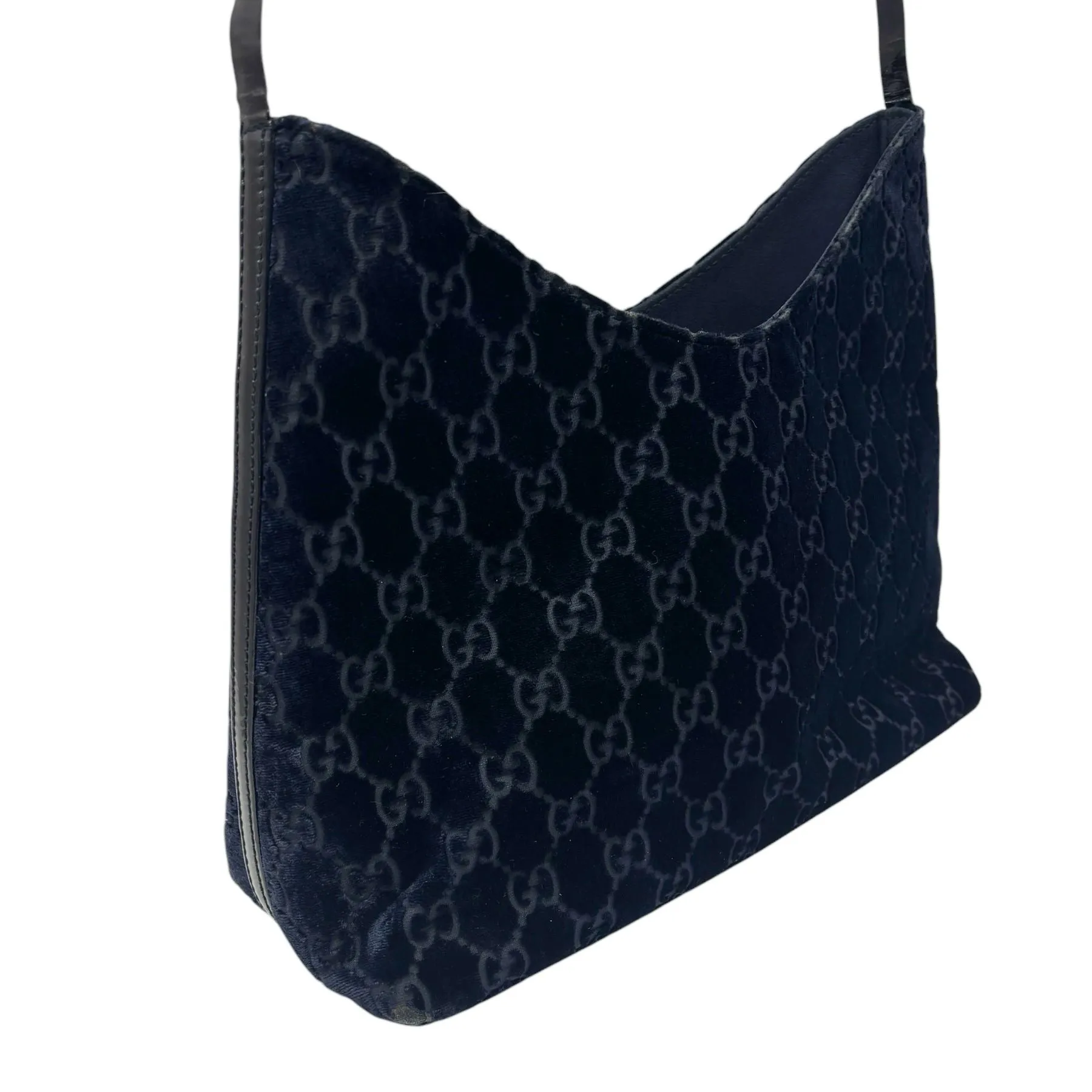 Gucci Dark Navy Velvet Logo Shoulder Bag