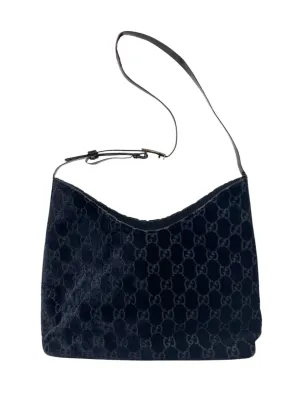 Gucci Dark Navy Velvet Logo Shoulder Bag