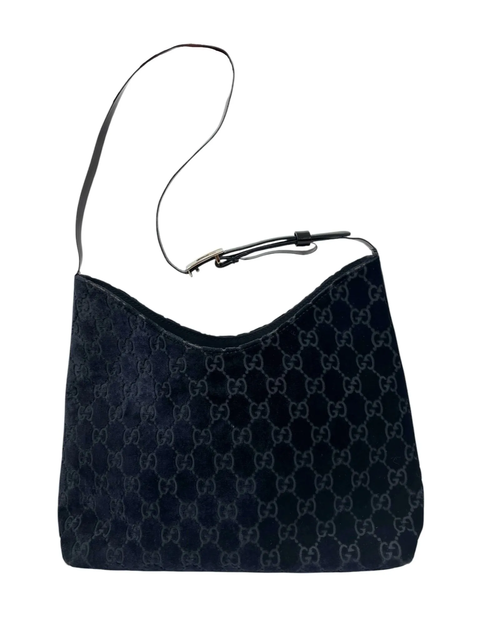 Gucci Dark Navy Velvet Logo Shoulder Bag