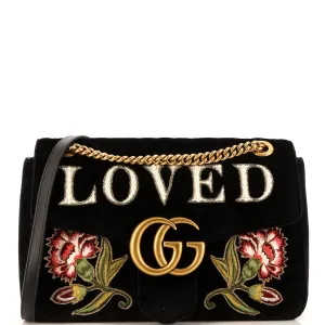 GUCCI GG Marmont Flap Bag Embroidered Matelasse Velvet Medium