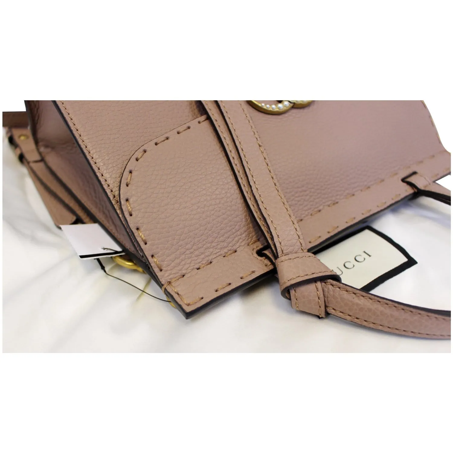 GUCCI GG Marmont Leather Top Handle Shoulder Bag Taupe 442622