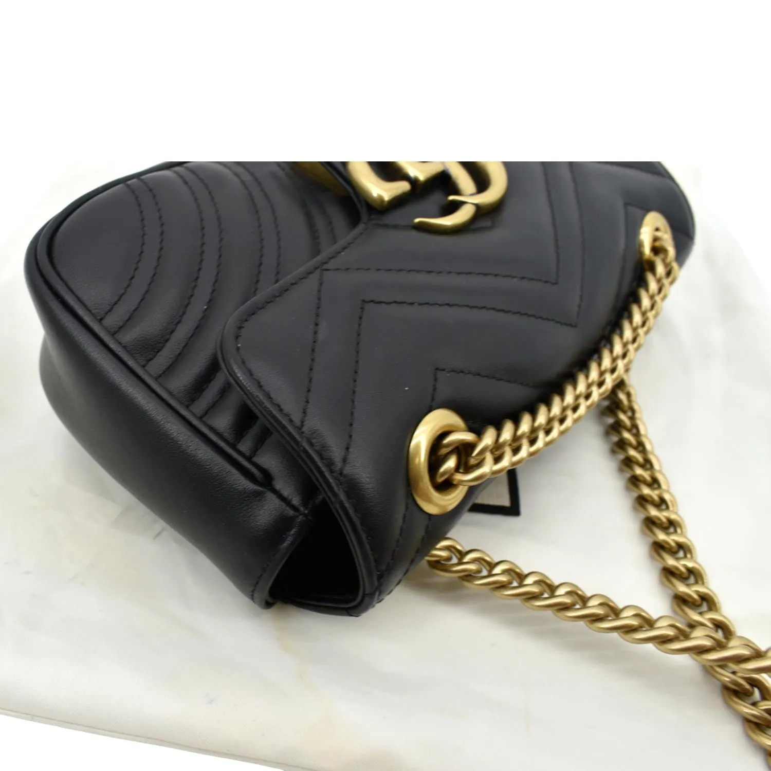 GUCCI GG Marmont Mini Leather Shoulder Bag Black 446744