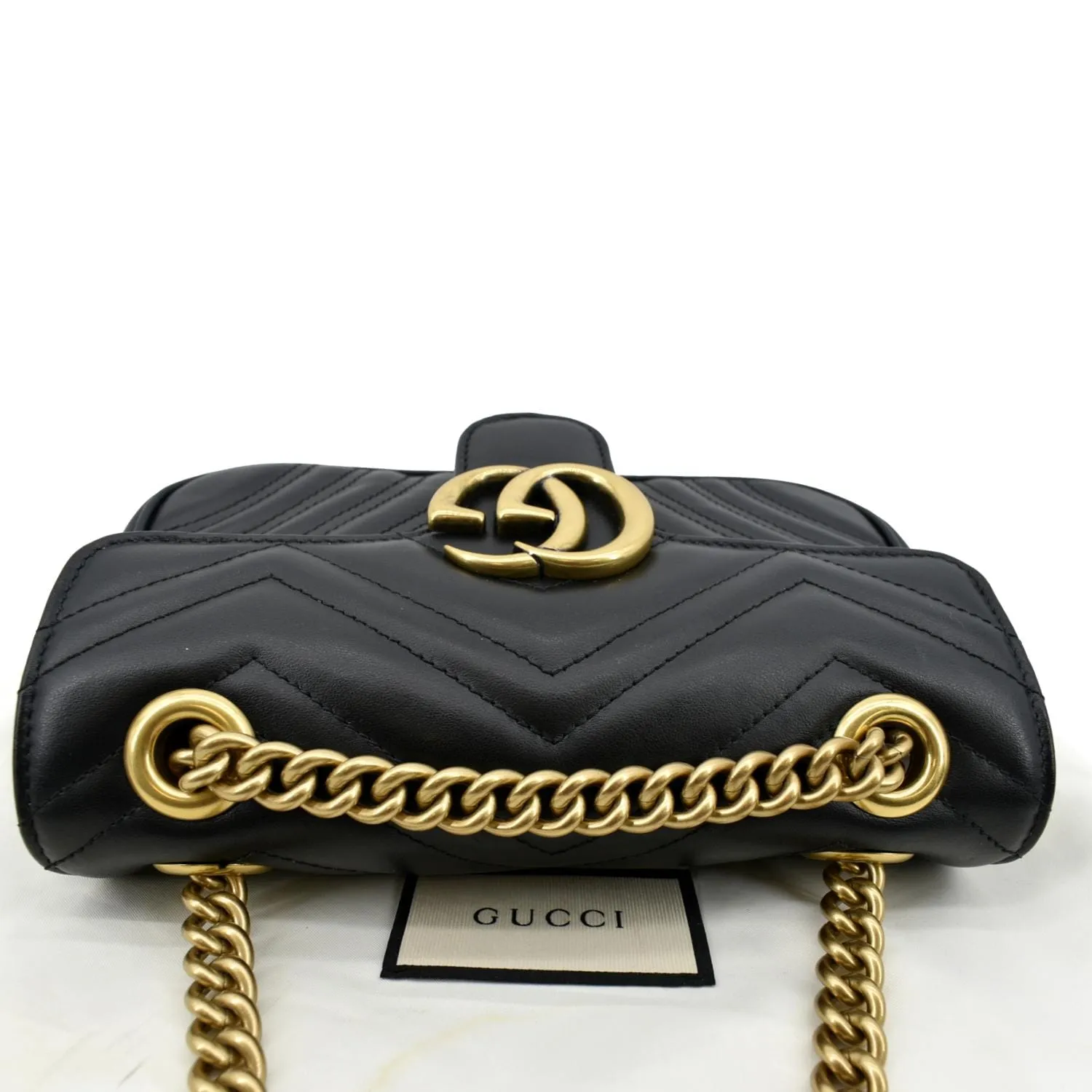 GUCCI GG Marmont Mini Leather Shoulder Bag Black 446744