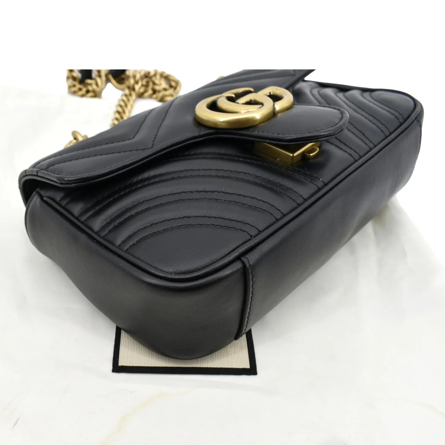 GUCCI GG Marmont Mini Leather Shoulder Bag Black 446744