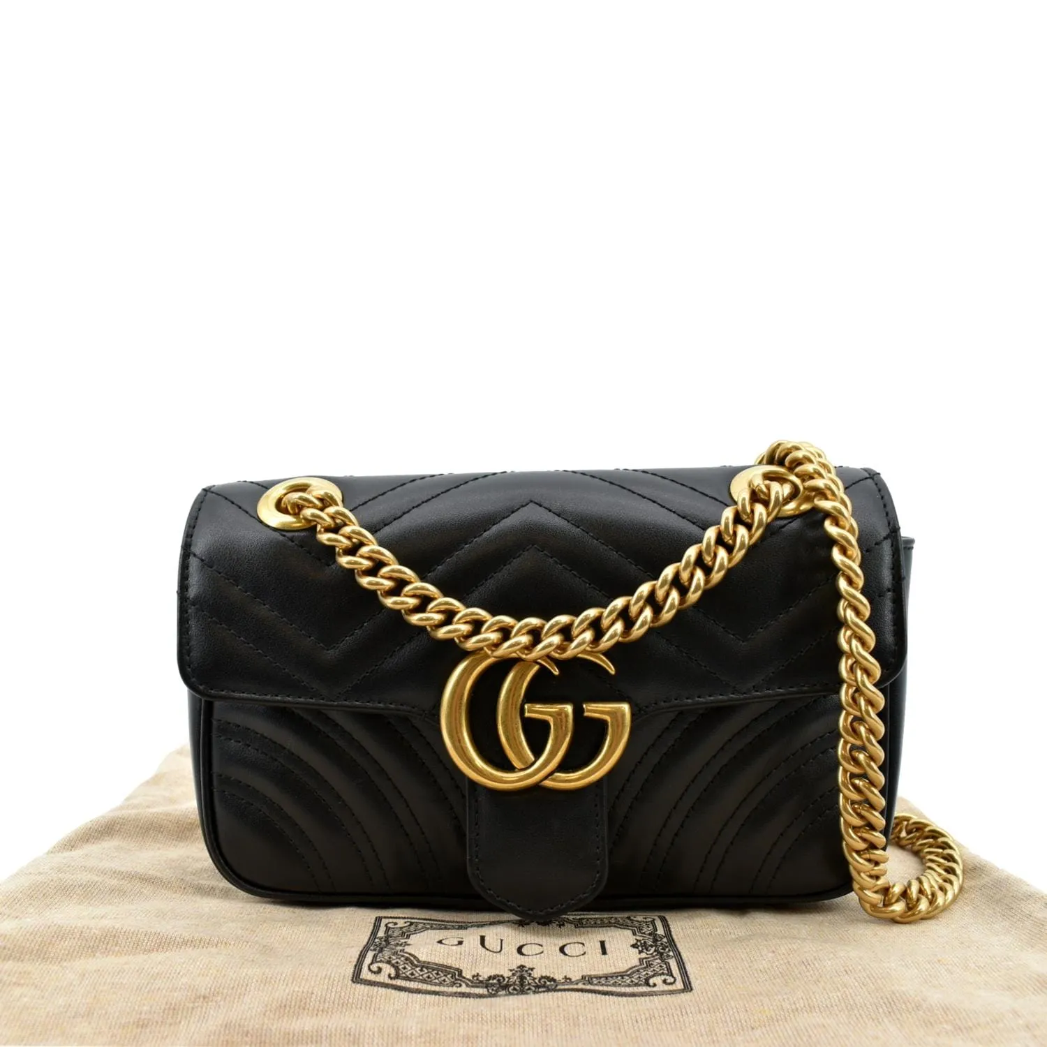 GUCCI GG Marmont Mini Leather Shoulder Bag Black 446744