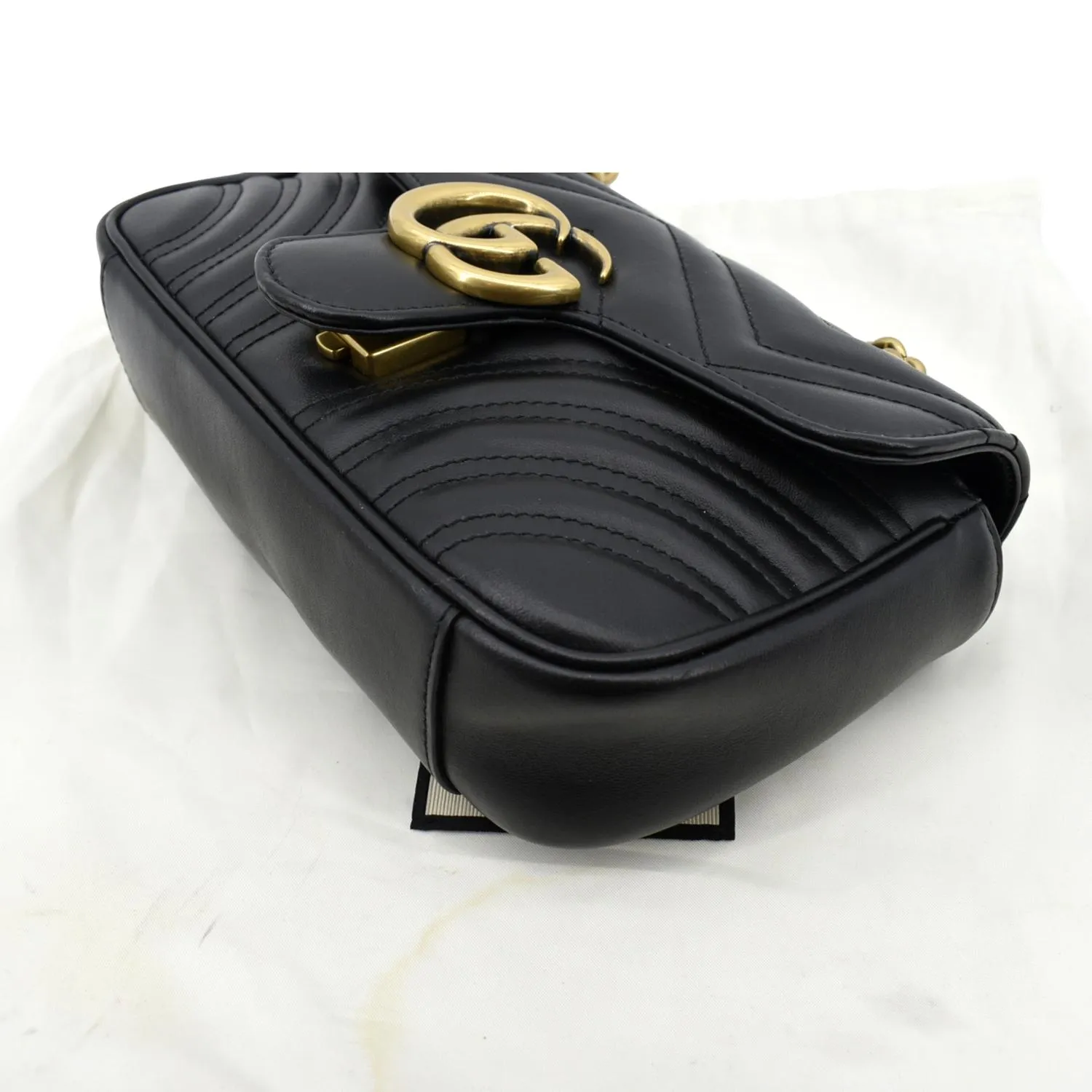 GUCCI GG Marmont Mini Leather Shoulder Bag Black 446744