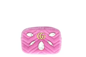 Gucci GG Marmont Shoulder Bag Mini Velvet Crystal Pink