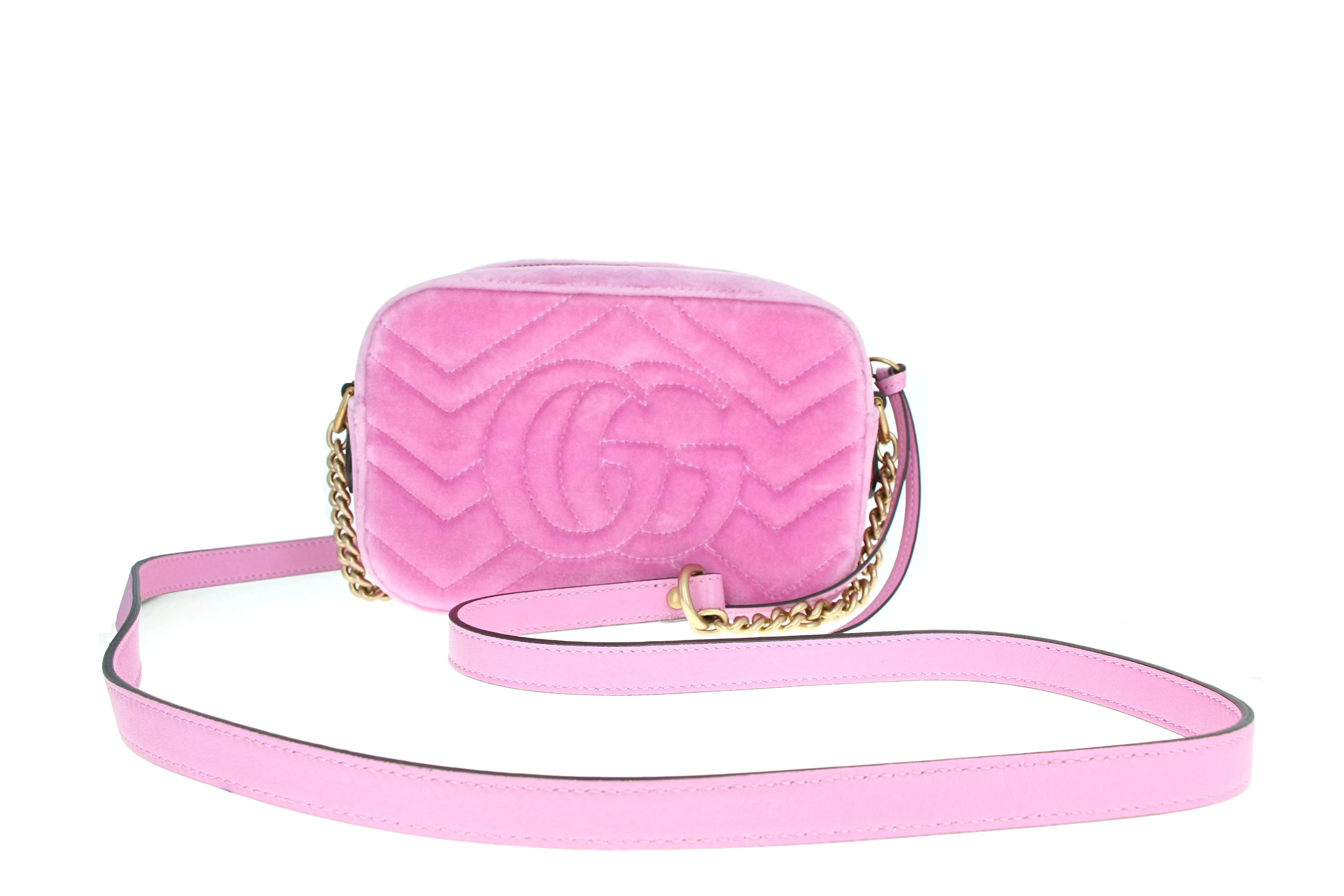 Gucci GG Marmont Shoulder Bag Mini Velvet Crystal Pink