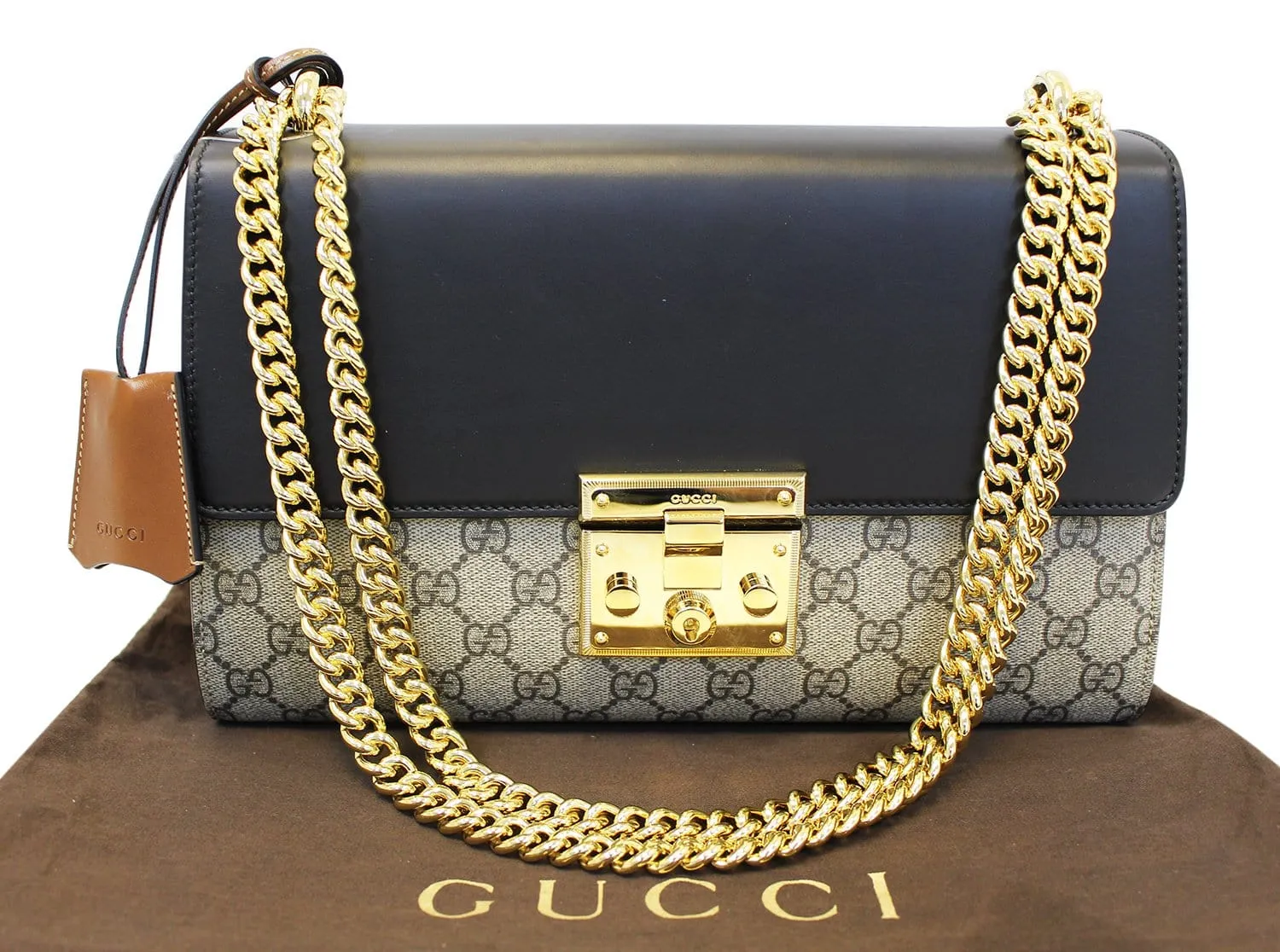 GUCCI GG Supreme Beige/Black Padlock Medium Shoulder Bag