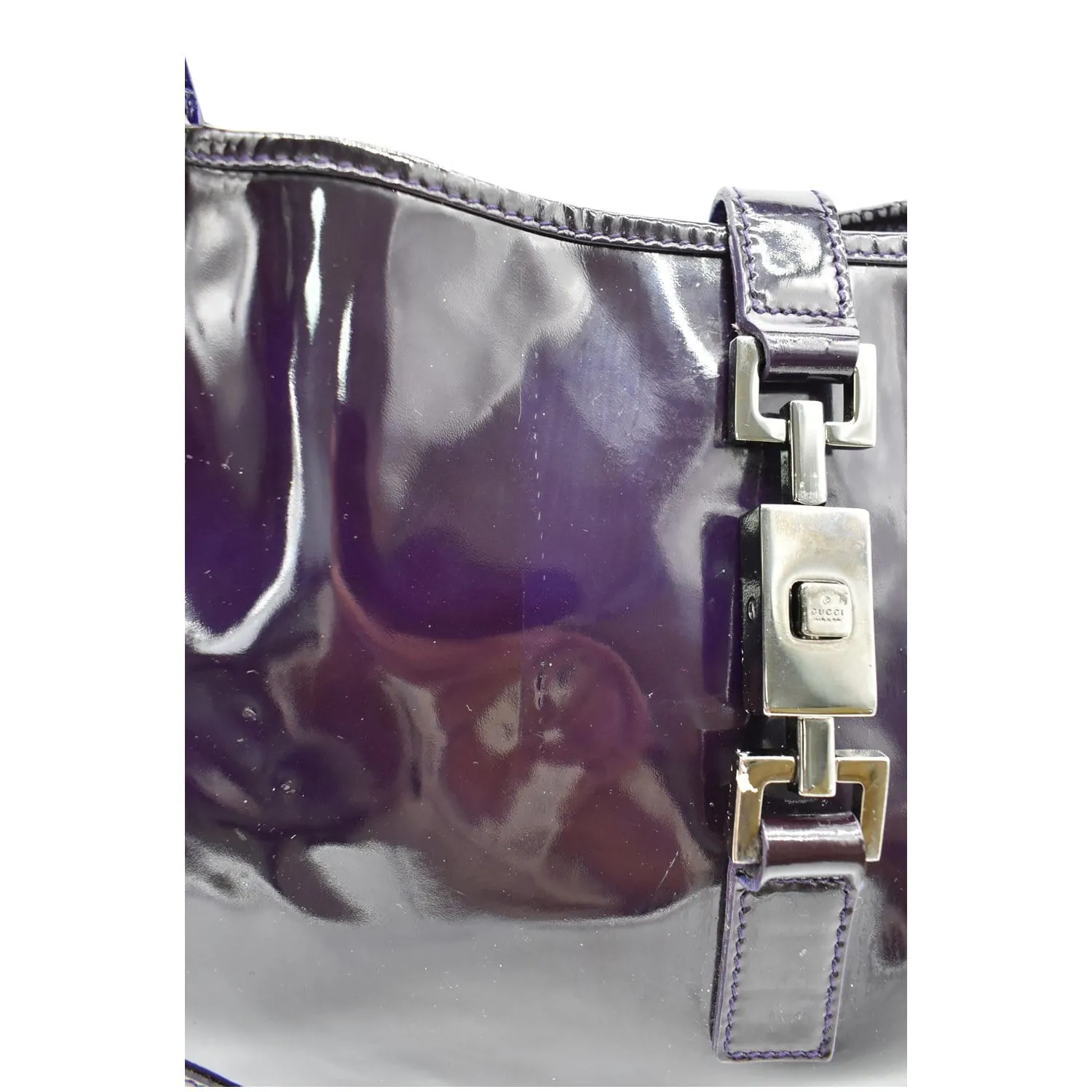 GUCCI Jackie Patent Leather Shoulder Bag Dark Purple 001-3306