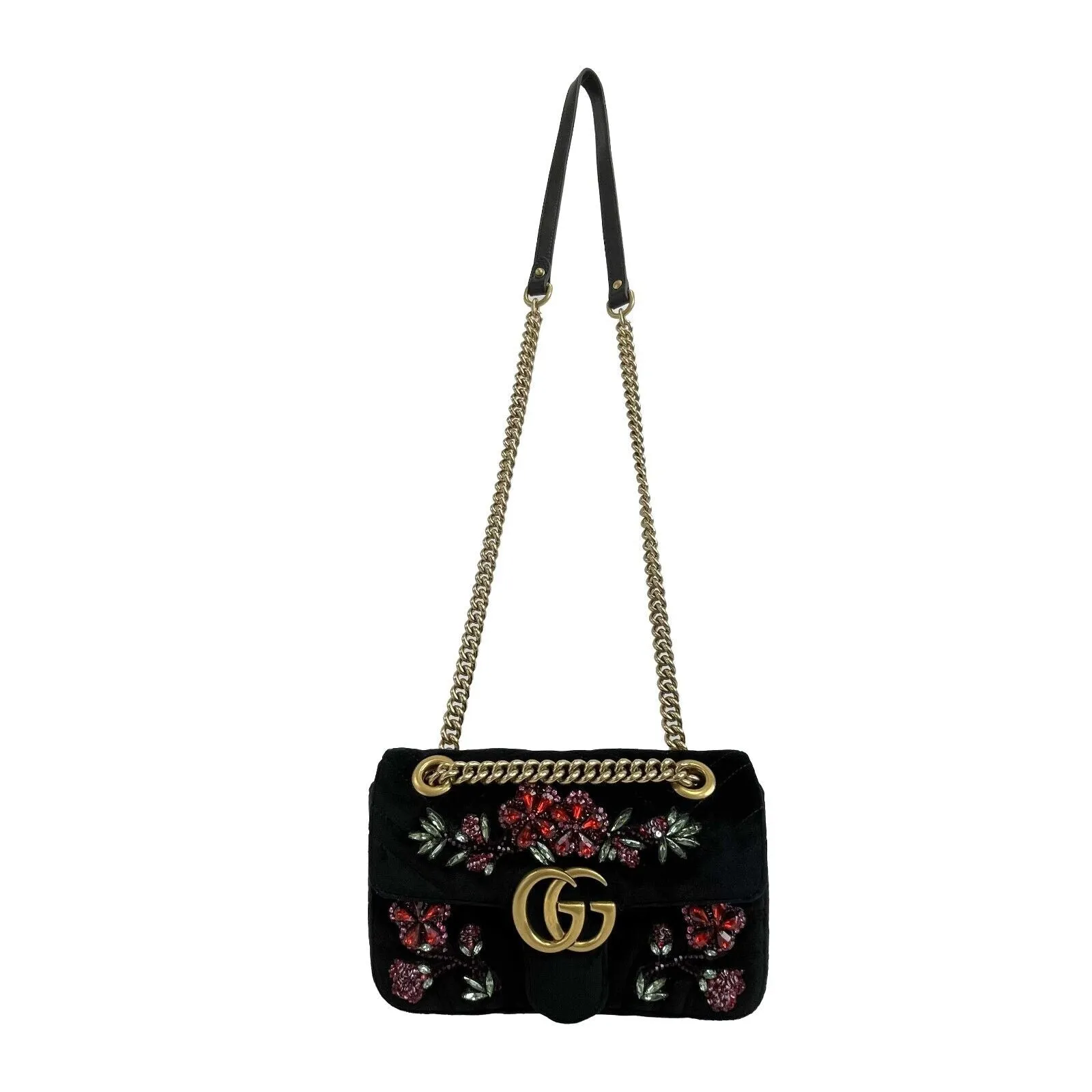 GUCCI - Mini Matelasse Velvet Crystal Embellished Embroidered Floral Gems Bag