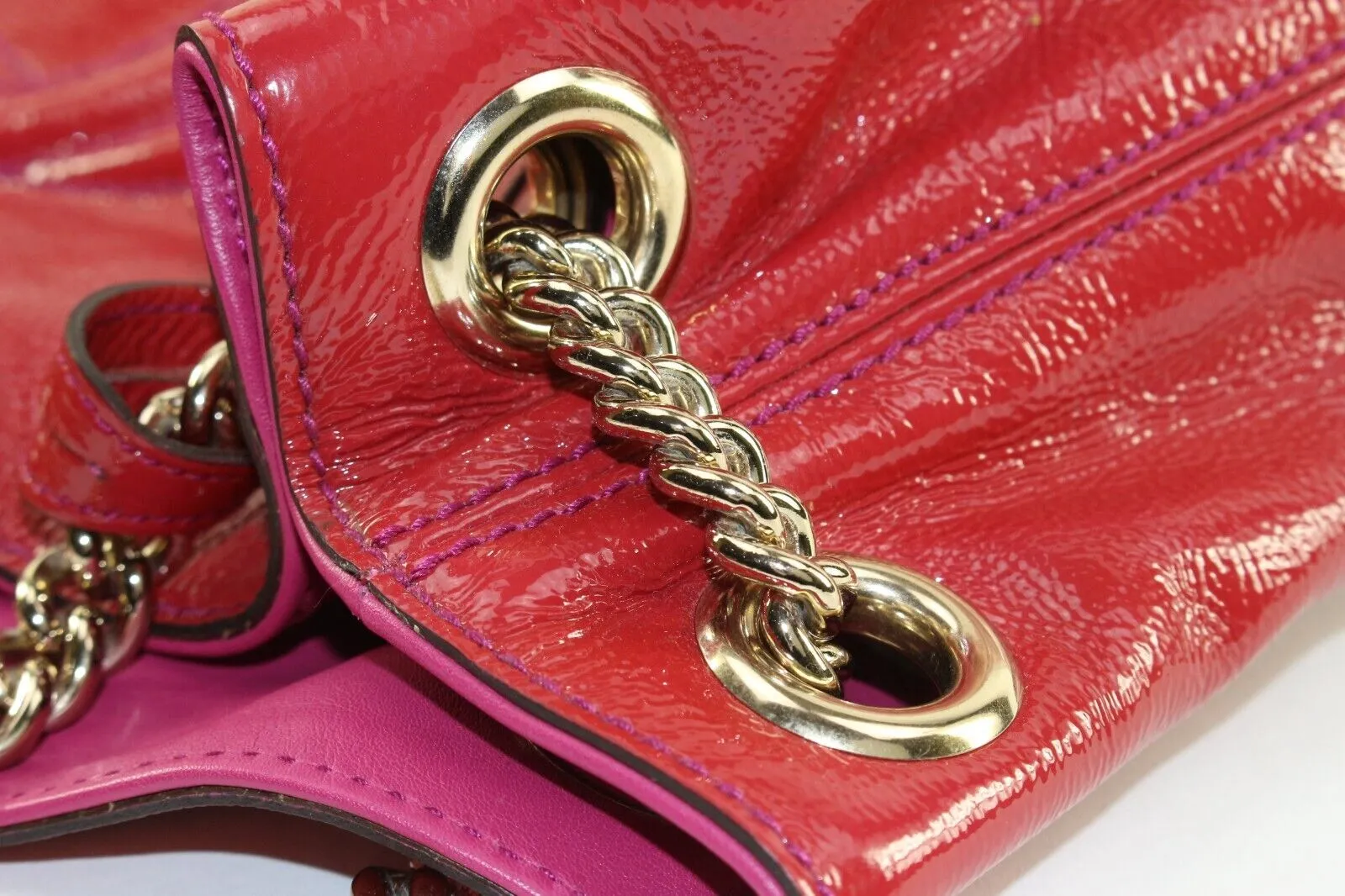 Gucci Patent Pink Soho Fringe Tassel Chain Tote 2way Fuchsia 1GK0104K