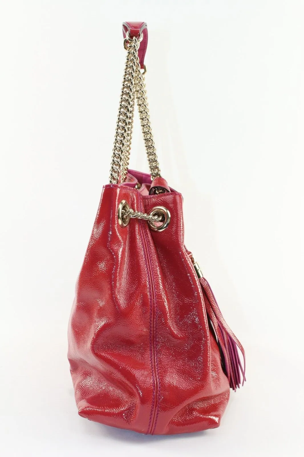 Gucci Patent Pink Soho Fringe Tassel Chain Tote 2way Fuchsia 1GK0104K