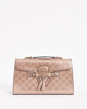 Gucci Pink Guccissima Patent Leather Emily Chain Flap Shoulder Bag