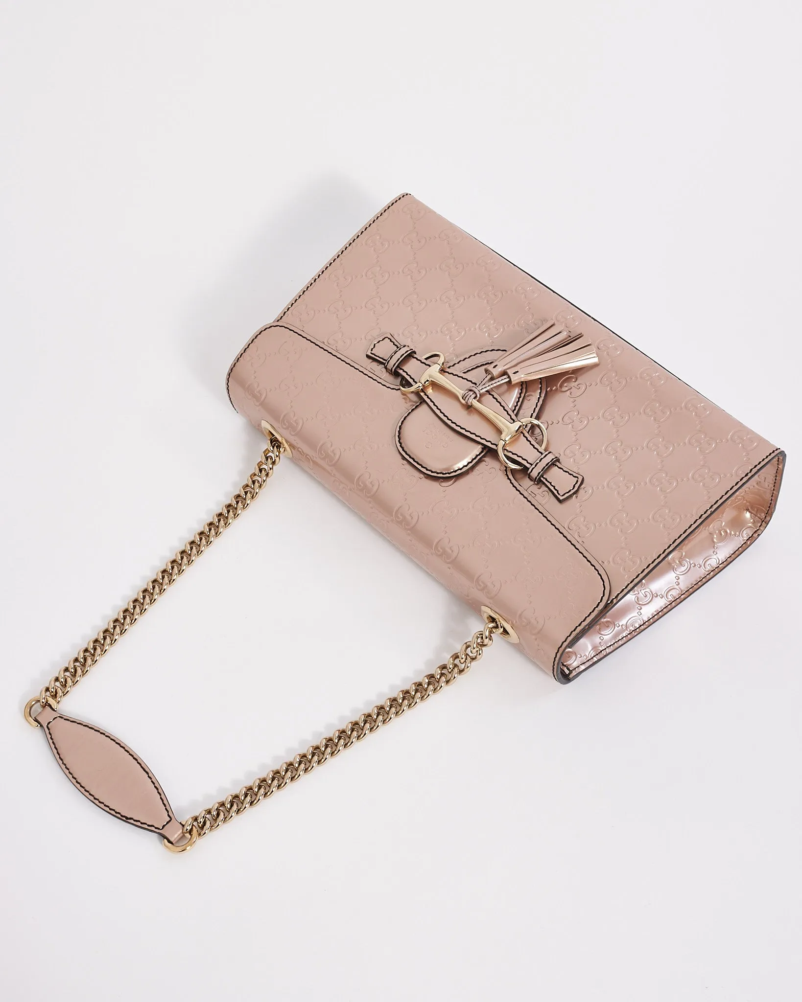 Gucci Pink Guccissima Patent Leather Emily Chain Flap Shoulder Bag