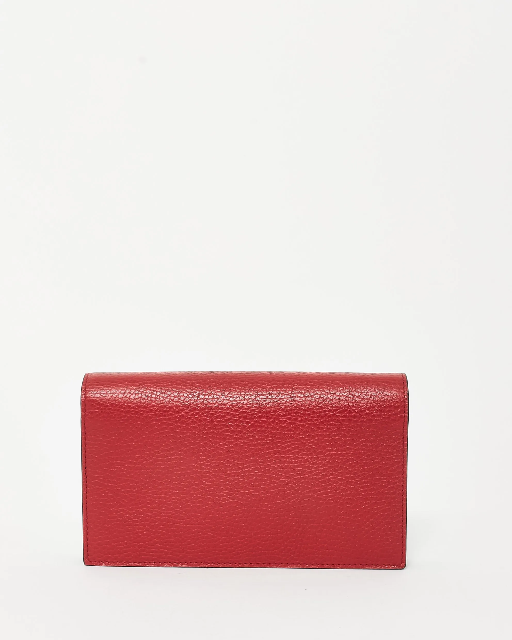Gucci Red Grained Leather Wallet On Chain