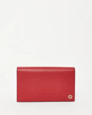 Gucci Red Grained Leather Wallet On Chain