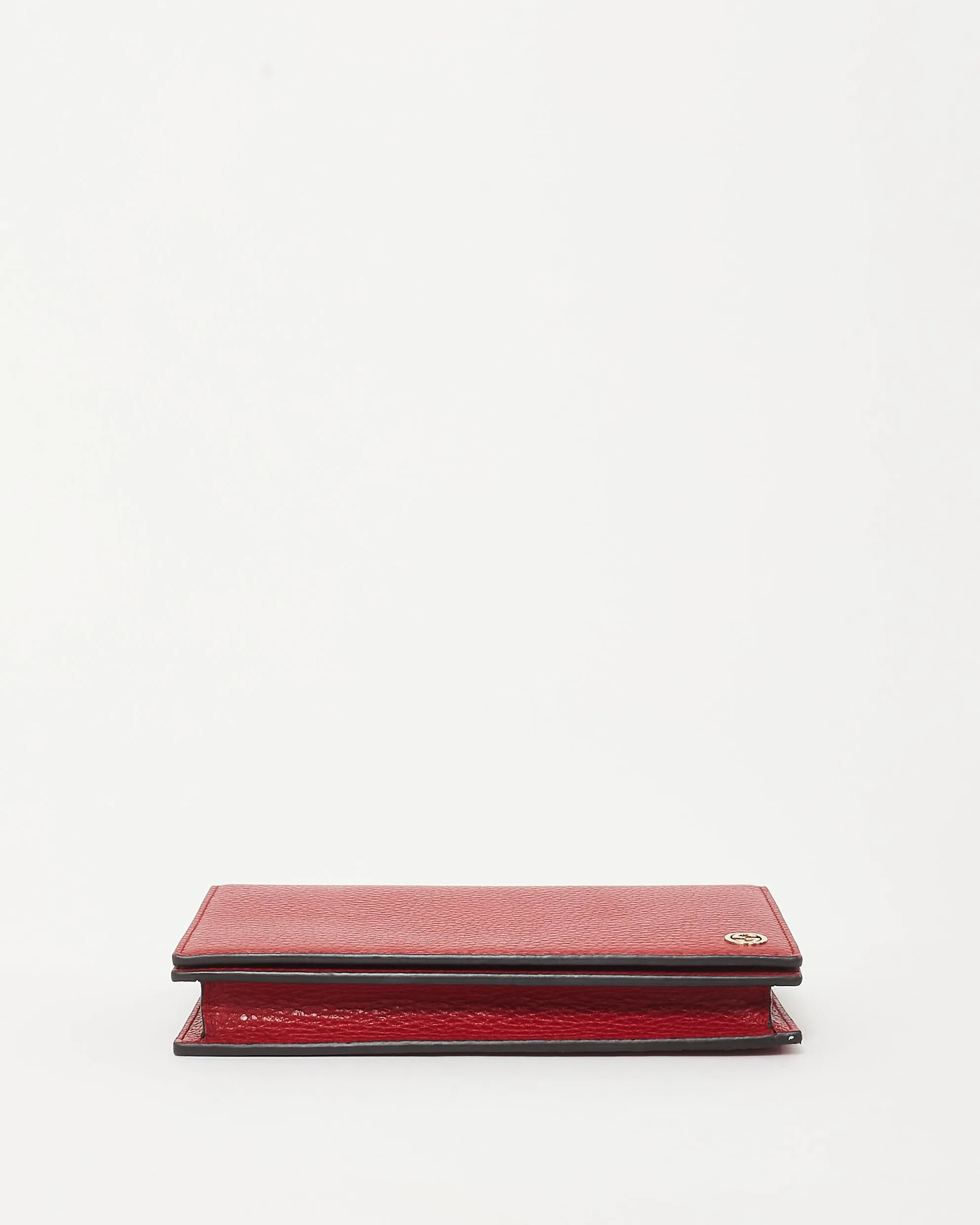 Gucci Red Grained Leather Wallet On Chain