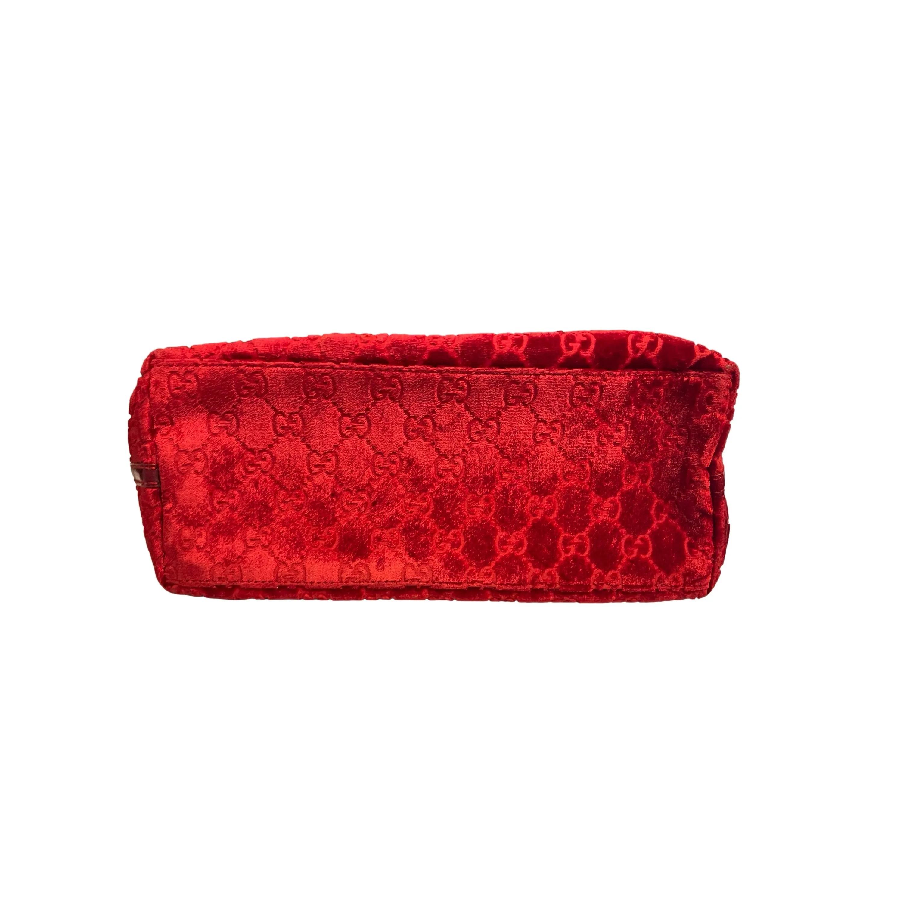 Gucci Red Monogram Velvet Shoulder Bag