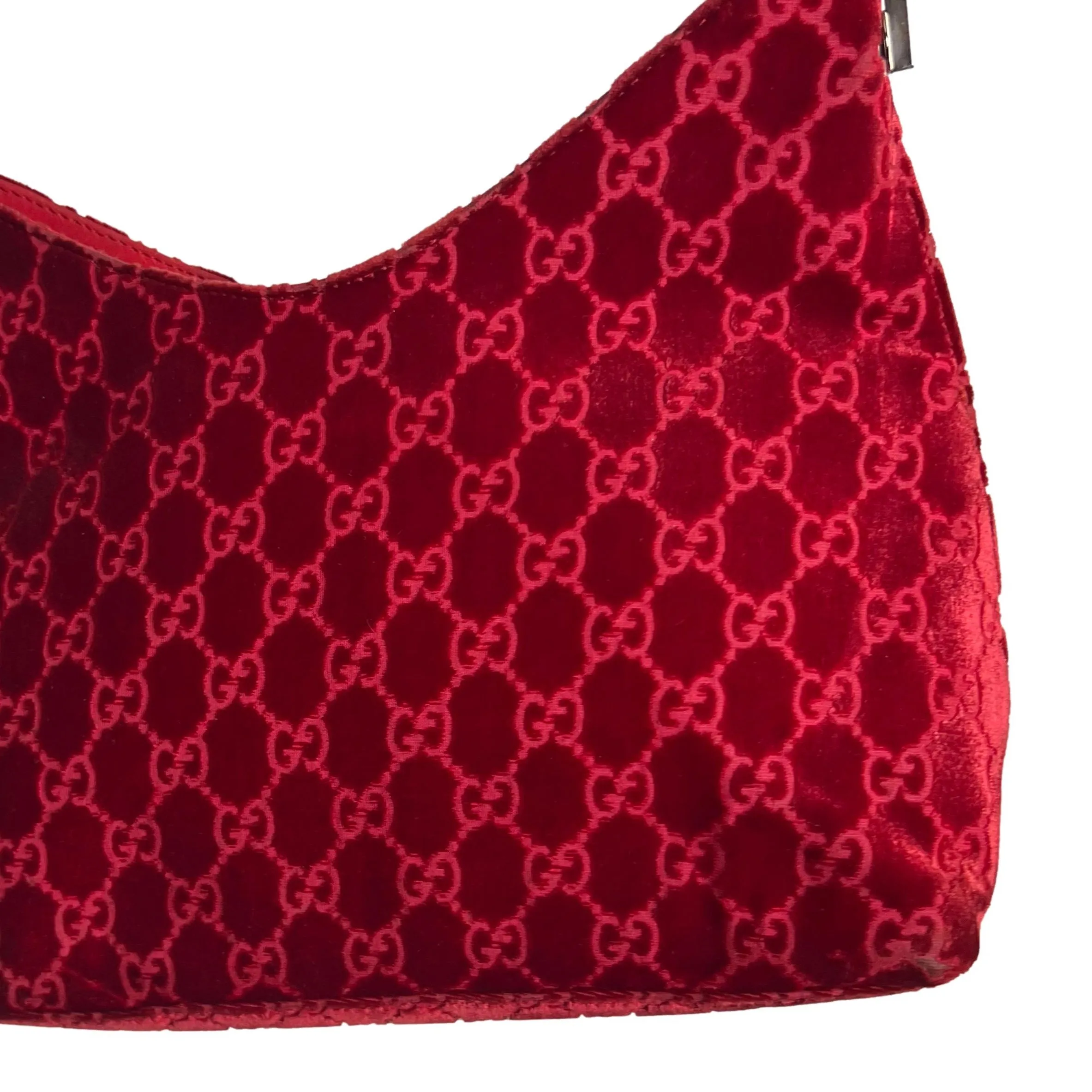 Gucci Red Monogram Velvet Shoulder Bag