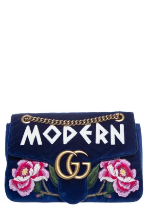 Gucci Royal Blue Velvet "Modern" Marmont Handbag