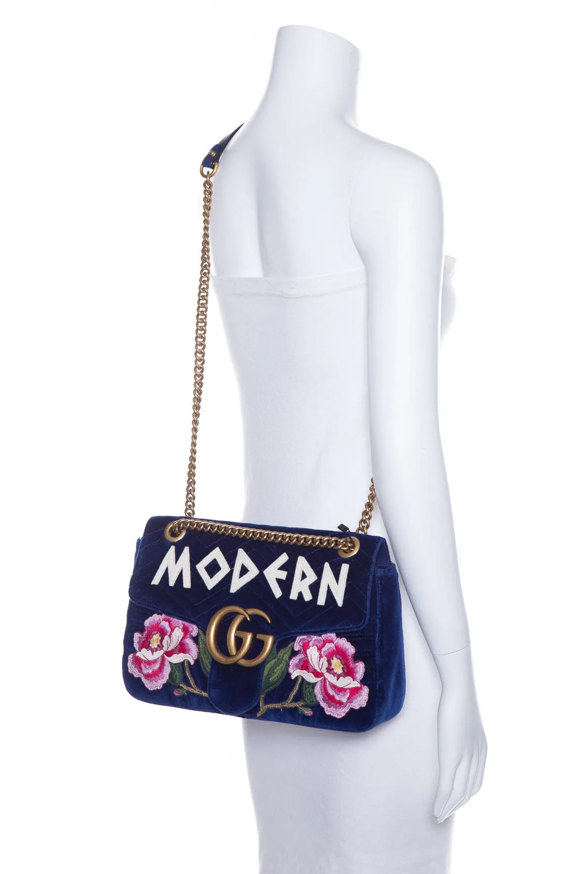Gucci Royal Blue Velvet "Modern" Marmont Handbag