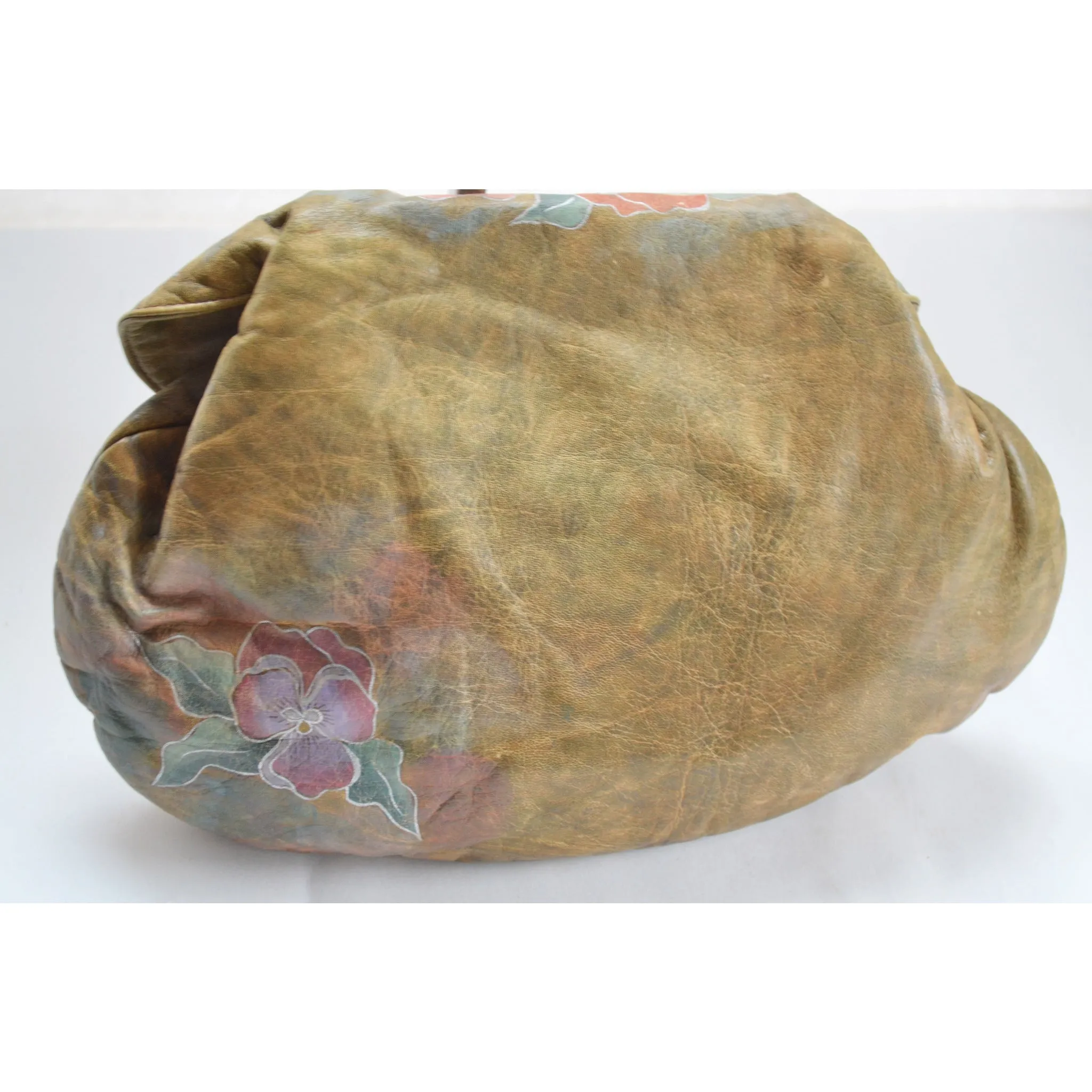Hand Painted Floral Pouch Purse By Fancy Nancy - 1980's